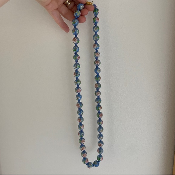 Mid Century Chinese Export Baby Blue Cloisonne Enamel Glass Gold Filled Necklace - Picture 6 of 9